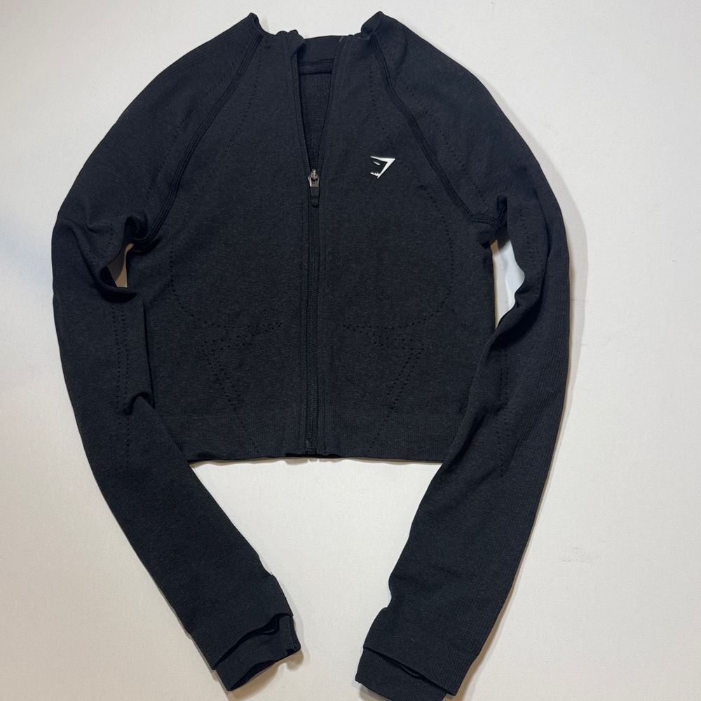 Gymshark Black Cropped Seamless Zip Jacket- Never Worn